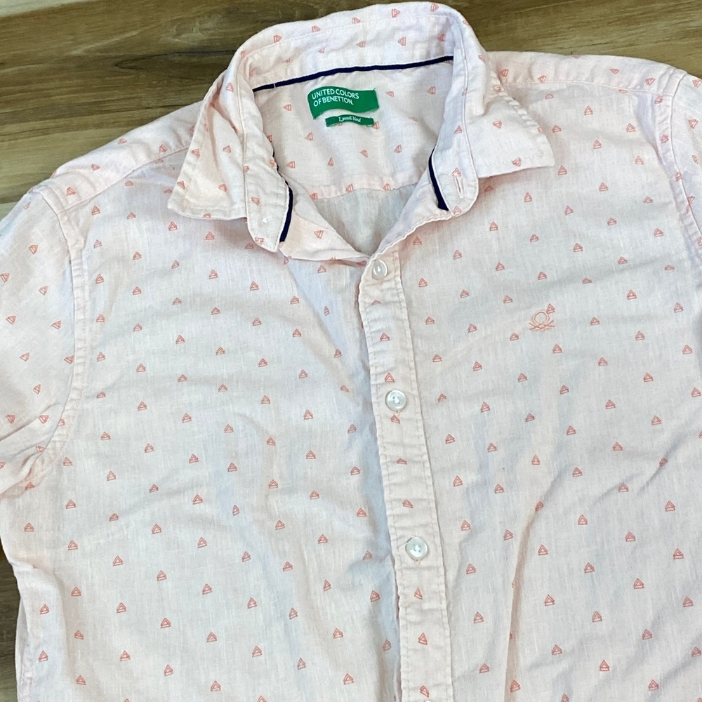 United Colors of Benetton Shirt Mens Medium Lyocell Blend Pink Lightweight